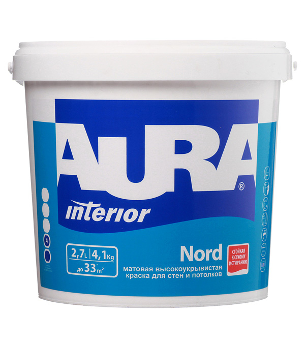картинка AURA краска для стен и потолков матовая высокоукрывистая NORD 2,7л от магазина Элемент